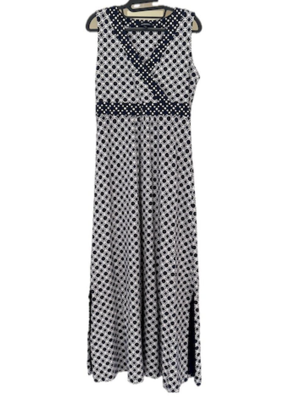 Lands' End Sz M Navy White Cotton Blend Sleeveless Maxi Dress
